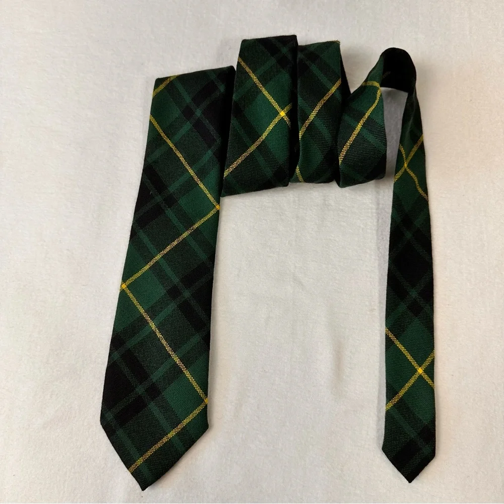 Vintage Scotland Macarthur Mans Tie Handmade Wool Green Multicolor Necktie Plaid